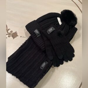 - UGG Winter Black Sweather weather pom pom hat& infinity scarf glove se…